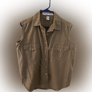 Kiko Men's Tan Sleeveless Button Down Shirt